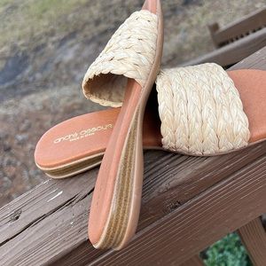 Andre Assous Beige Raffia Slide Sandals
